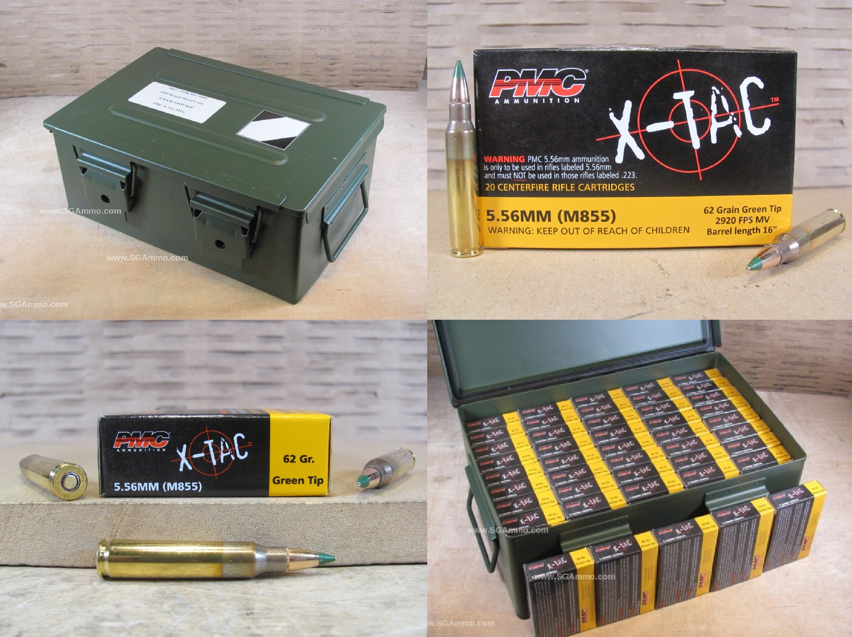 1000 Round Metal Crate Canister – 5.56 PMC X-TAC M855 62 Grain Green Tip FMJ LAP Ammo – 556K