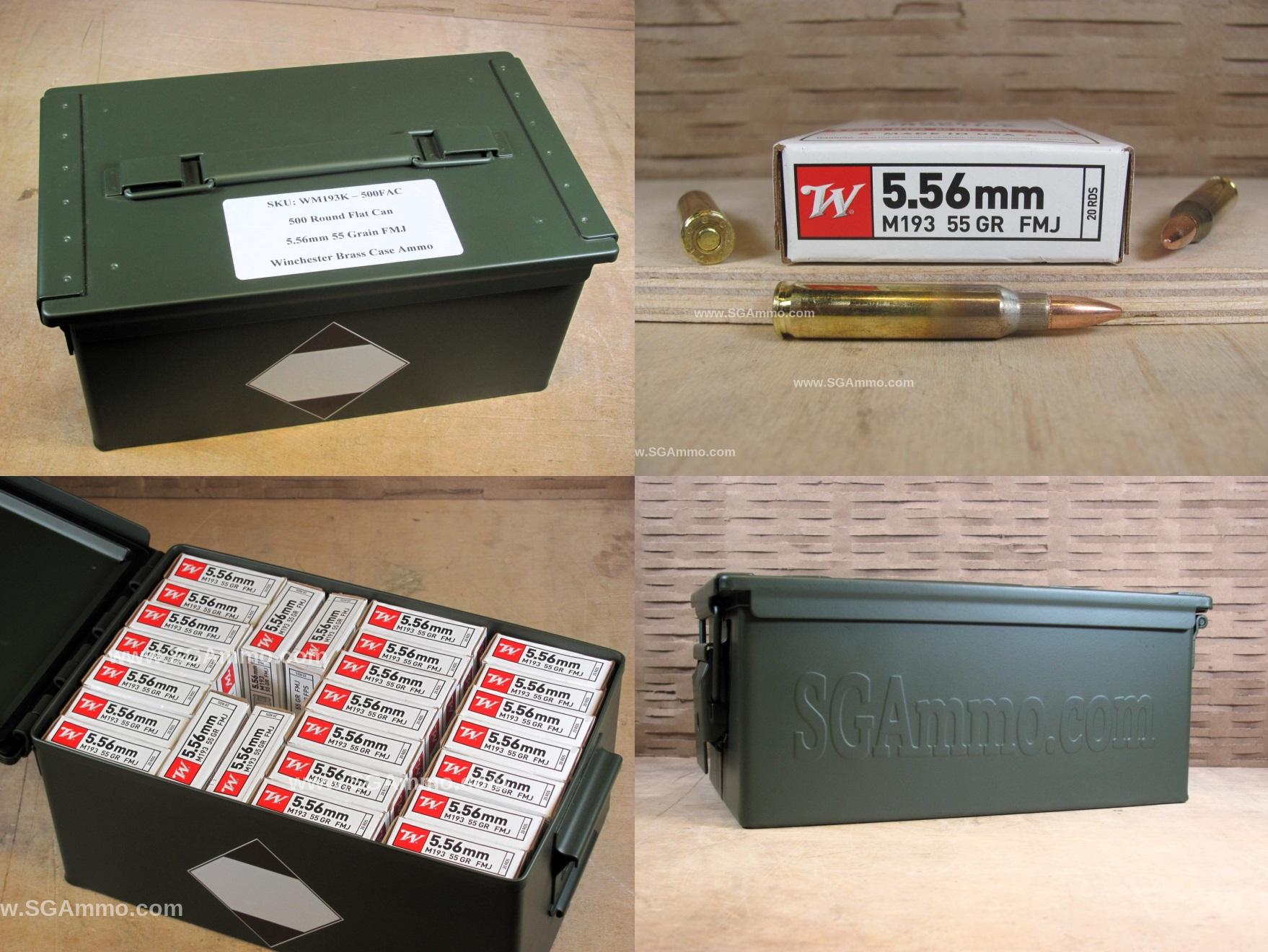 500 Round Flat Can – 5.56mm 55 Grain M193 FMJ Winchester Lake City Ammo – WM193K – Packed in Metal Canister