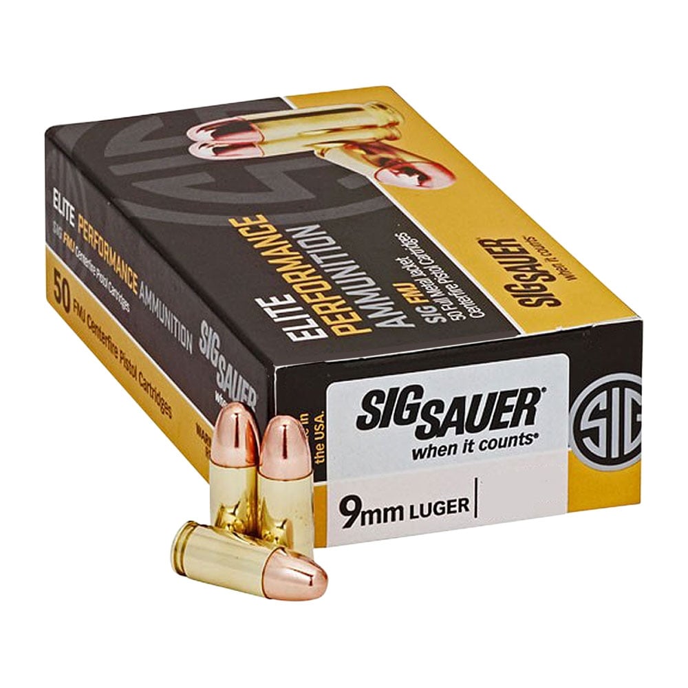 SIG Sauer Elite Ball 9mm Ammo 124 Grain FMJ 50rds - E9MMB2-50