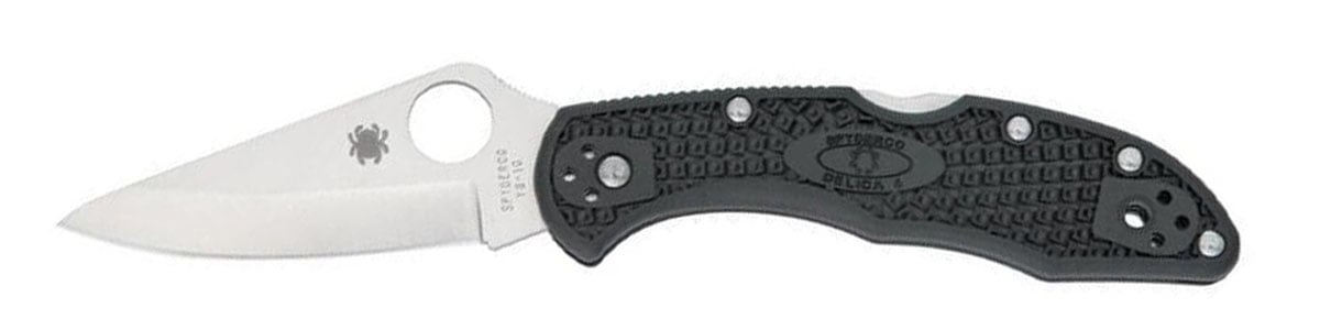 Spyderco Delica 4 Drop Point Folding Knife, 2.875", Plain Edge, Black - C11PBK