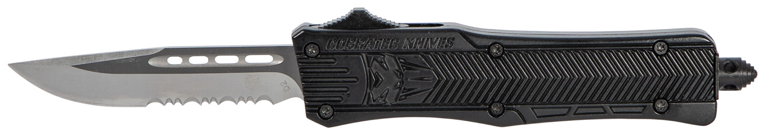 CobraTec Knives Small CTK-1 2.75" Drop Point OTF Knife, Serrated, Black - SBCTK1SDS