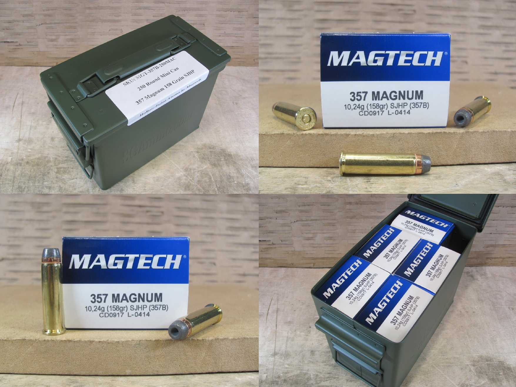 250 Round Can – 357 Magnum 158 Grain SJHP Hollow Point Ammo by Magtech – 357B – Packed in Mini Ammo Canister