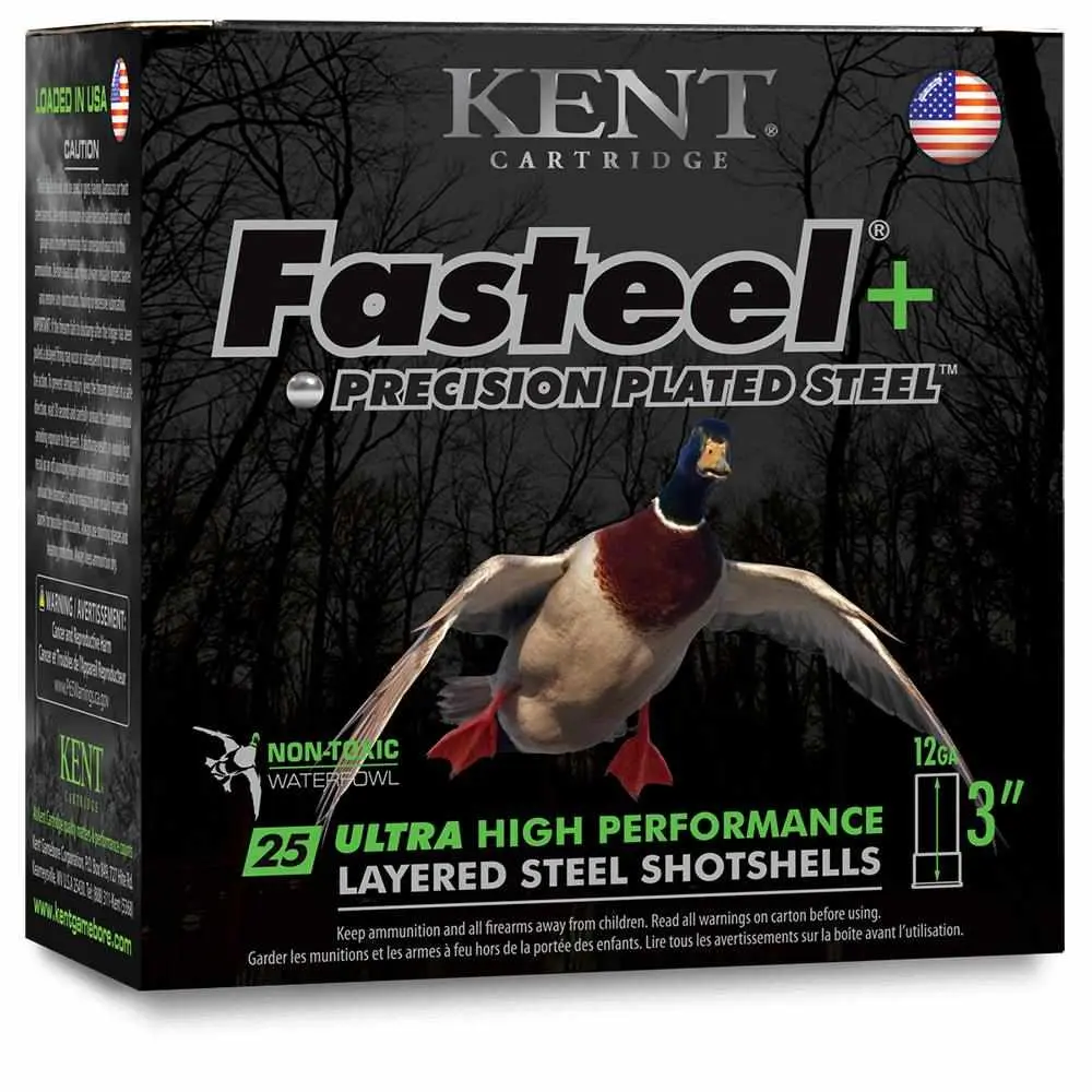Kent Fasteel + Precision Plated Steel Waterfowl Shotshells 12ga 3" 1-1/4oz 1450 fps #2 #4 25/ct