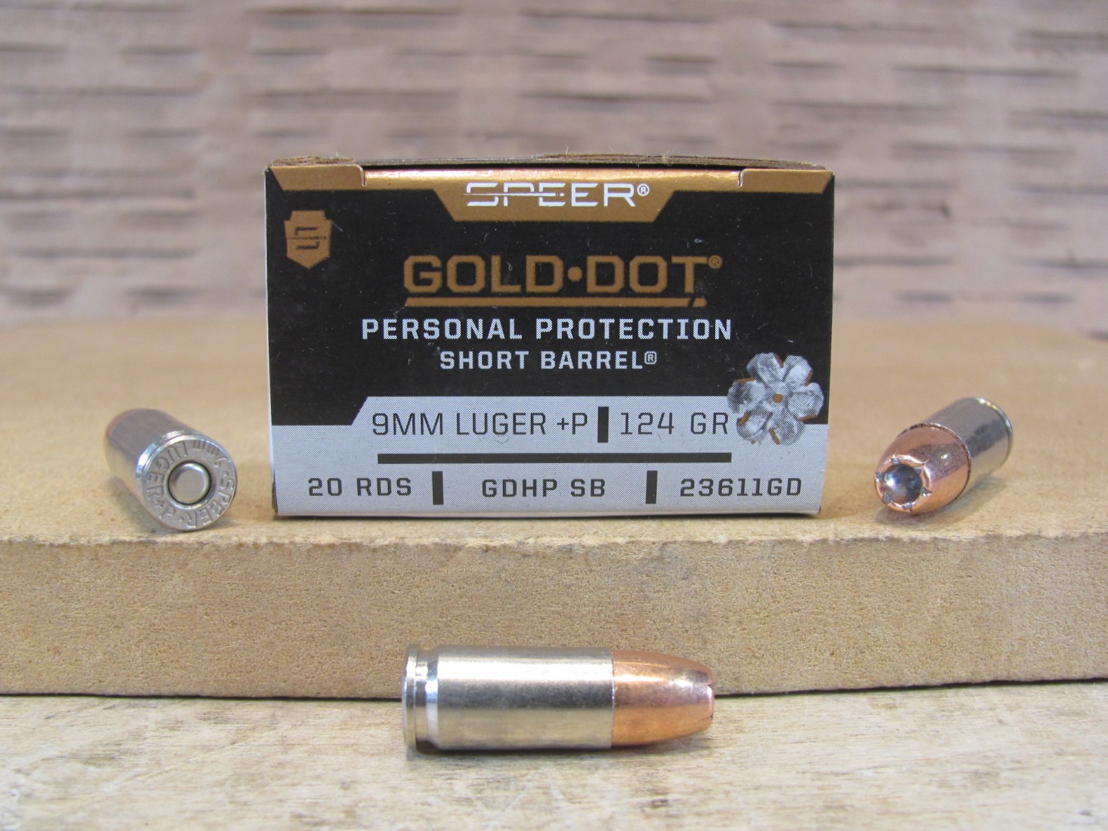 20 Round Box – 9mm Luger +P 124 Grain GDHP Speer Gold Dot Short Barrel Personal Protection Ammo – 23611GD