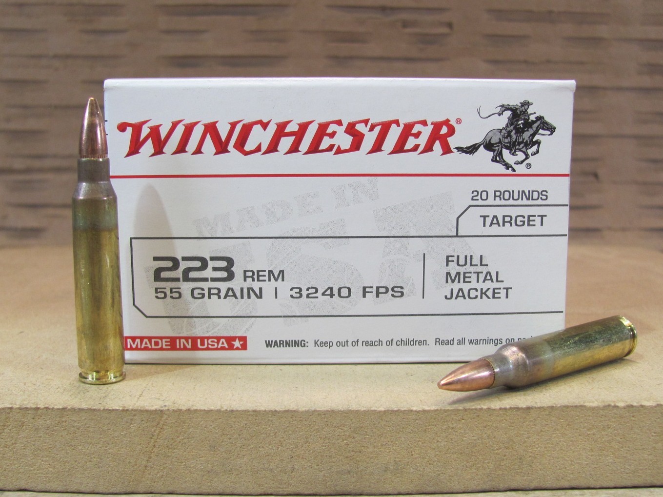 20 Round Box – 223 Rem 55 Grain FMJ Winchester Ammo By Lake City – W223K