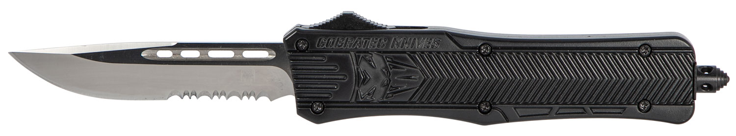 CobraTec Medium CTK-1 3" Drop Point OTF Knife, Serrated Edge, Black - MBCTK1MDS