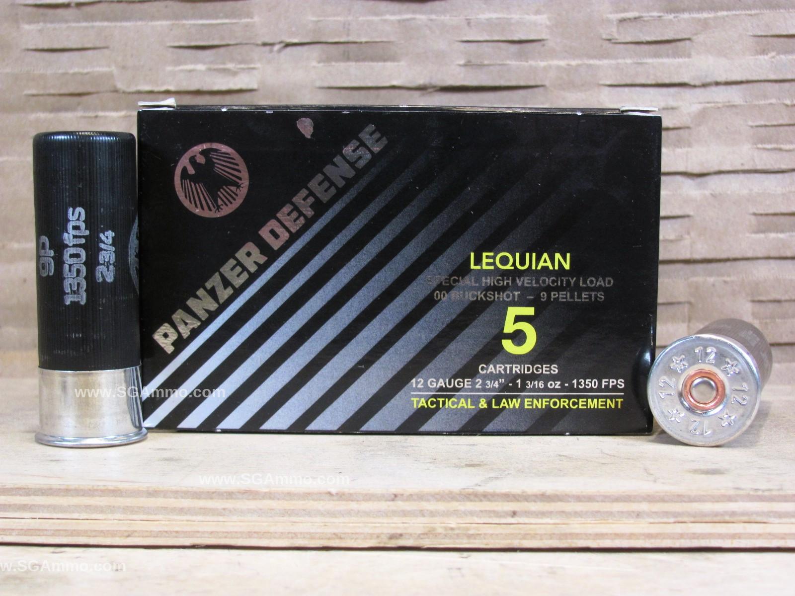 250 Round Case – 12 Gauge 2.75 Inch 1 3/16 Oz 9 Pellet 00 Buckshot 1350 FPS Lequian Special HV Load Panzer Defense Ammo