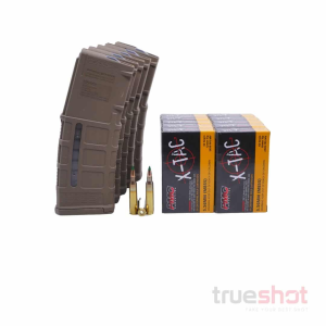BUNDLE DEAL: 5 Tan 30 Round Magpul M3 Window AR-15 Magazines and 200 Rounds of Ammo - Retail / PMC 5.56 62 Grain