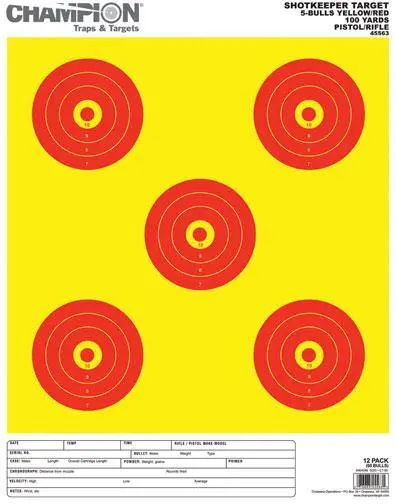 Champion Shotkeeper Targets Yellow Red 5 Bull Large 12/Pack