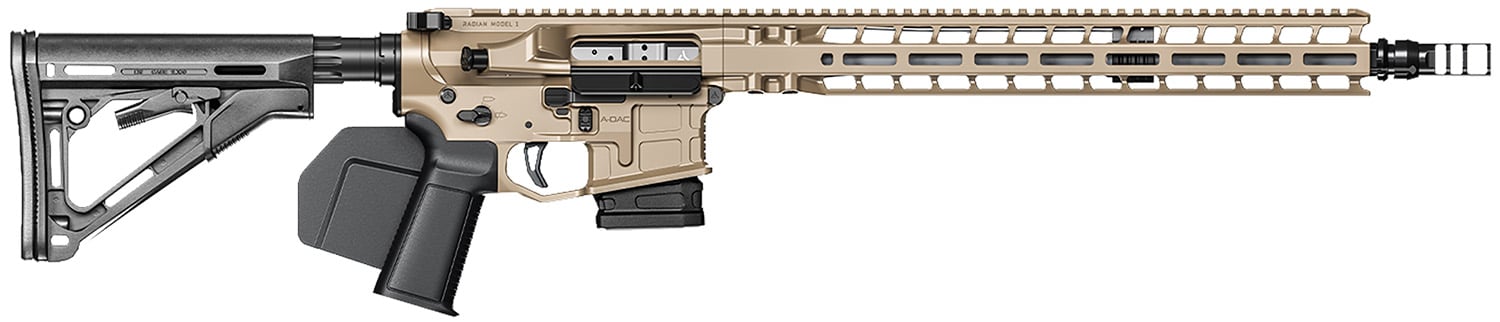Radian Weapons R0601 Model 1 Carbine *CA Compliant 223 Wylde 10+1 16″, FDE Billet Rec/M-Lok Handgaurd, Paddle Grip & Fixed CTR Stock, Dead Air Keymo Flash Hider, Ambi Controls, Vertex Trigger - No Credit Card Fees - Low, flat rate shipping