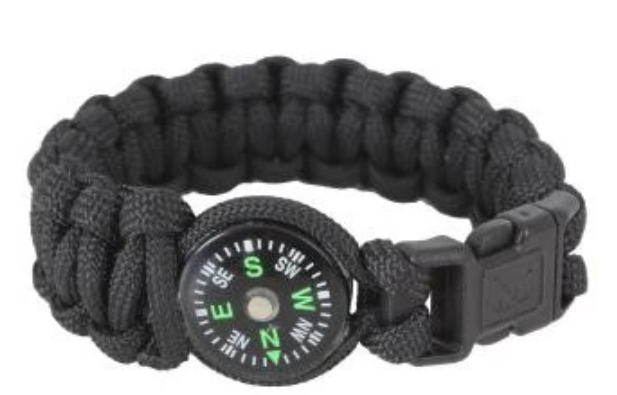 Rothco Paracord Compass Bracelet - Black, 9 In