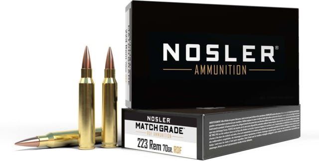 Nosler Match Grade .223 Remington 70 Grain Hollow Point Boat Tail Brass Cased Centerfire Rifle Ammo 20 Rounds