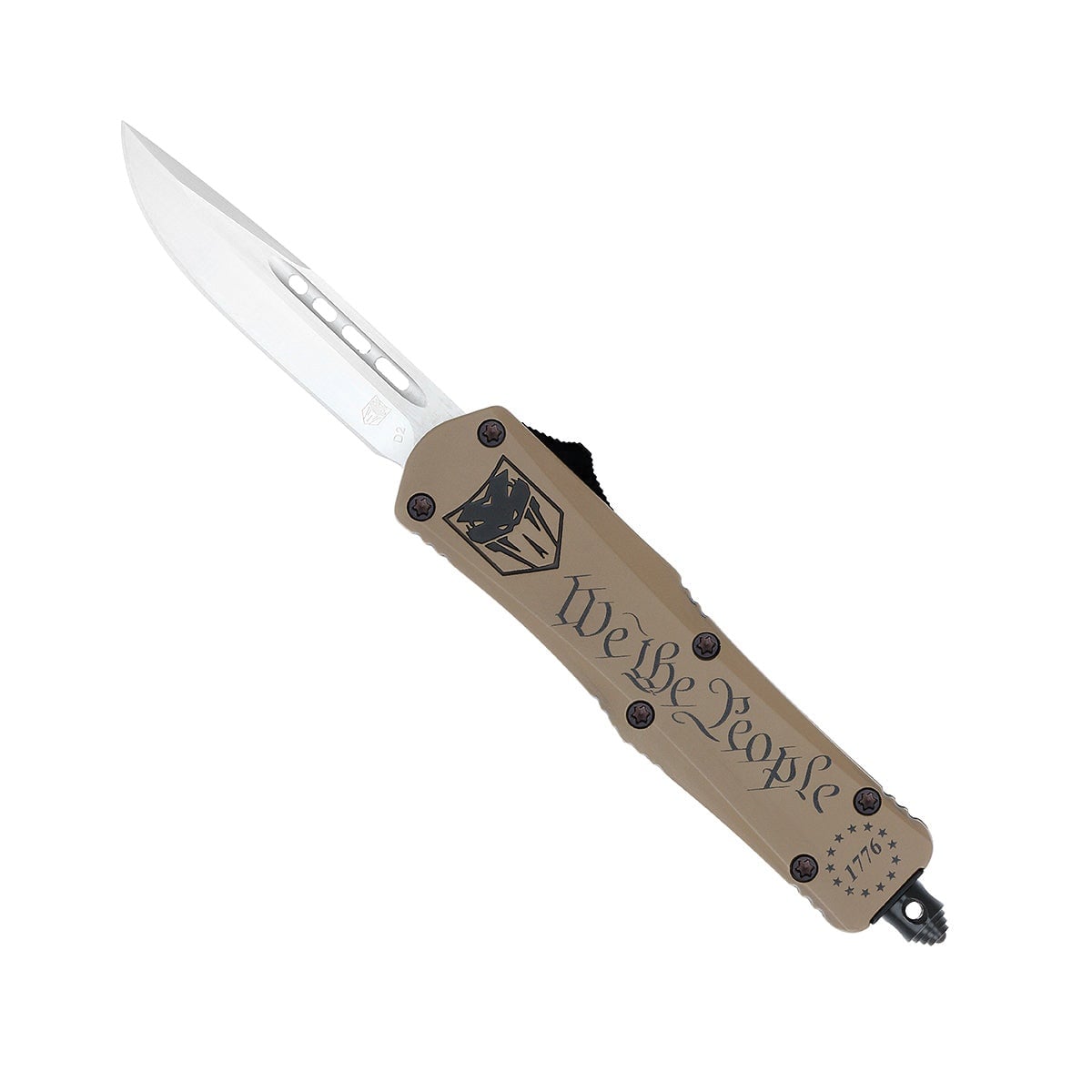 CobraTec Knives FS-3 We The People Small OTF Knife Drop Point, Tan - SWTPFS-3DNS