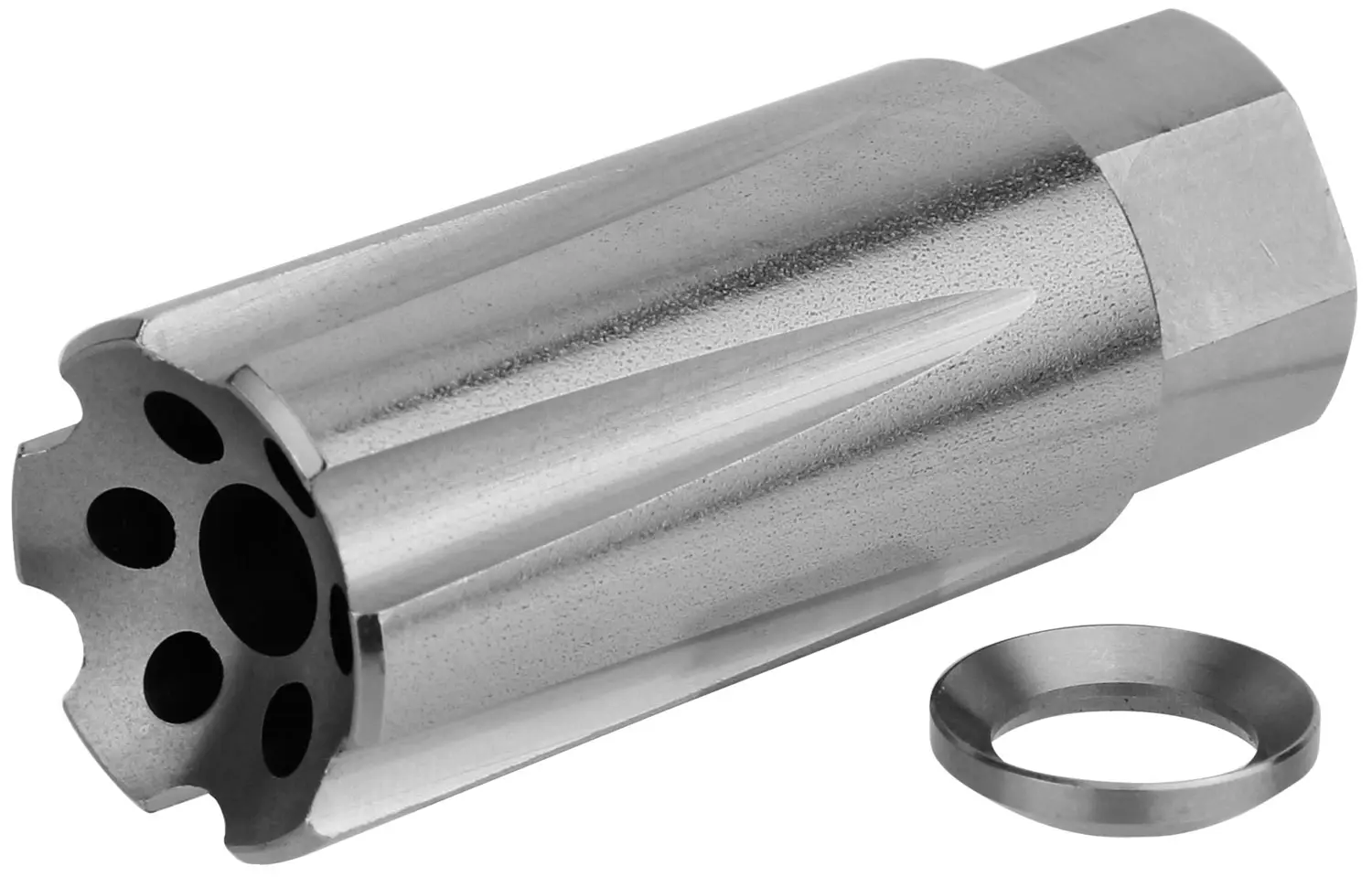 TacFire MZ1020SS Linear Compensator Stainless Steel with 1/2"-28 tpi Threads, 2.05" OAL 0.87" Diameter for 5.56x45mm NATO AR-15