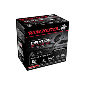 Winchester Drylok Super Steel Magnum 12 Gauge 3\" 25 Rounds 1 1/4 oz BBB Plated Steel Shot, XSC123BBB, Steel Case.