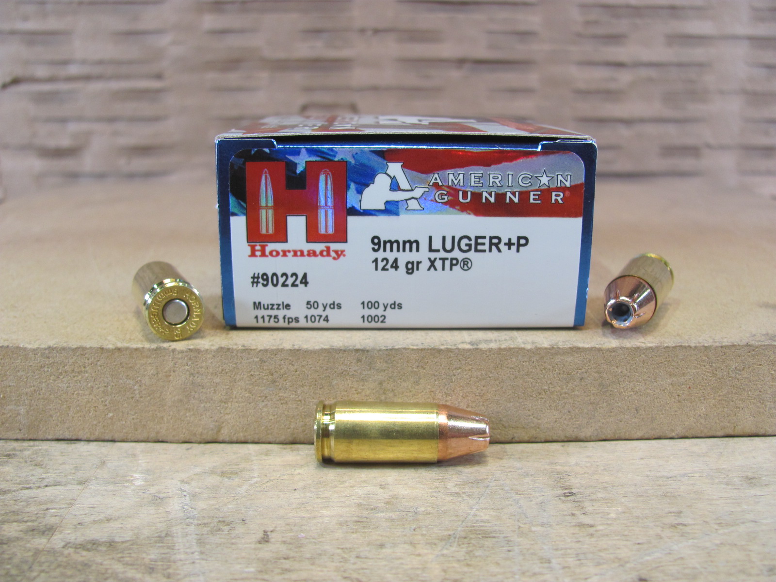 25 Round Box – 9mm Luger +P 124 Grain XTP Hornady American Gunner Ammo – 90224