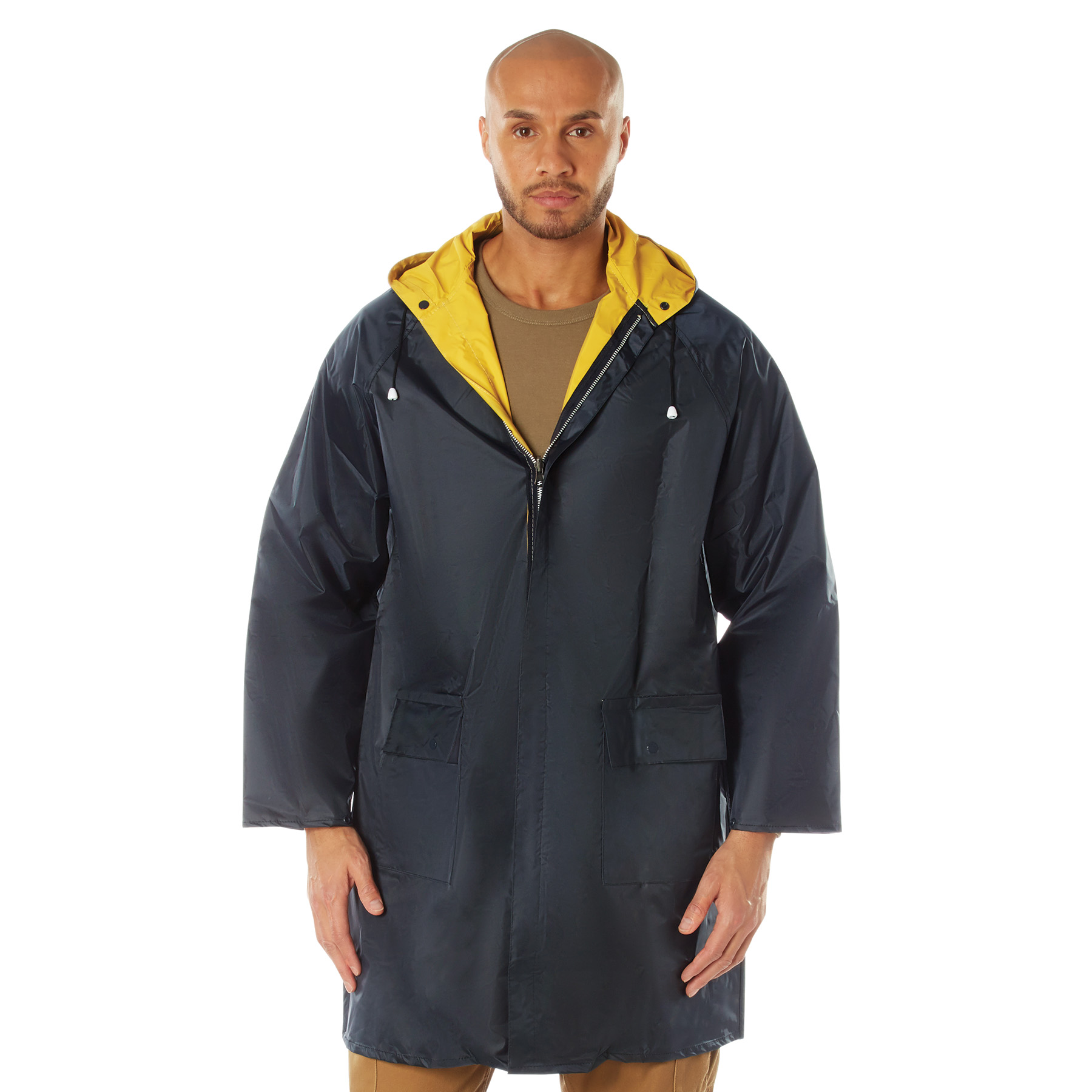 Rothco Reversible 3-4 Length Rain Parka - Navy Blue - Yellow, Large