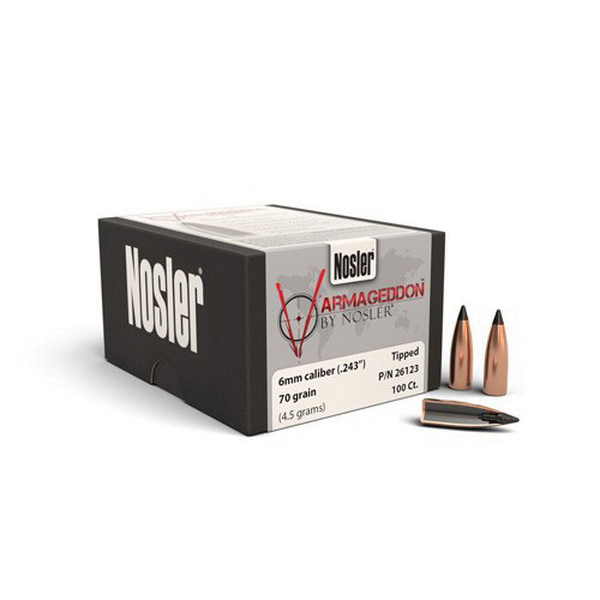Nosler Varmageddon 6mm 70 gr FBTP Rifle Bullet, 100/box - 26123