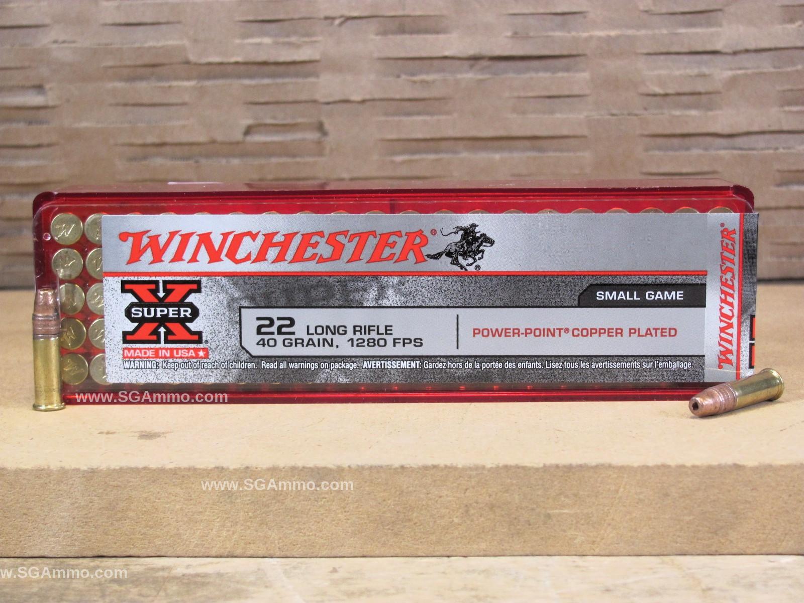 2000 Round Case – 22 LR Winchester Power Point HV 40 Grain Copper Hollow Point Ammo – X22LRPP1