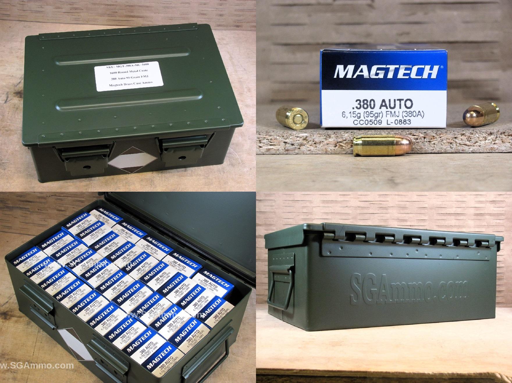 1600 Round Crate Canister – 380 Auto 95 Grain FMJ Ammo by Magtech – 380A