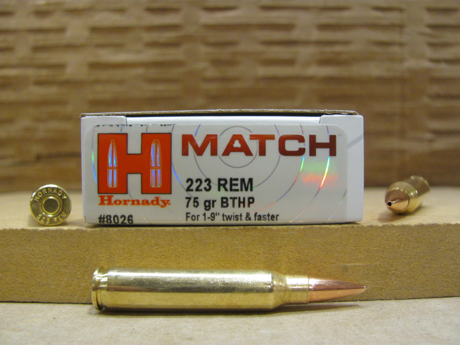 20 Round Box – 223 Rem 75 Grain BTHP Hollow Point Hornady Match Ammo – 8026