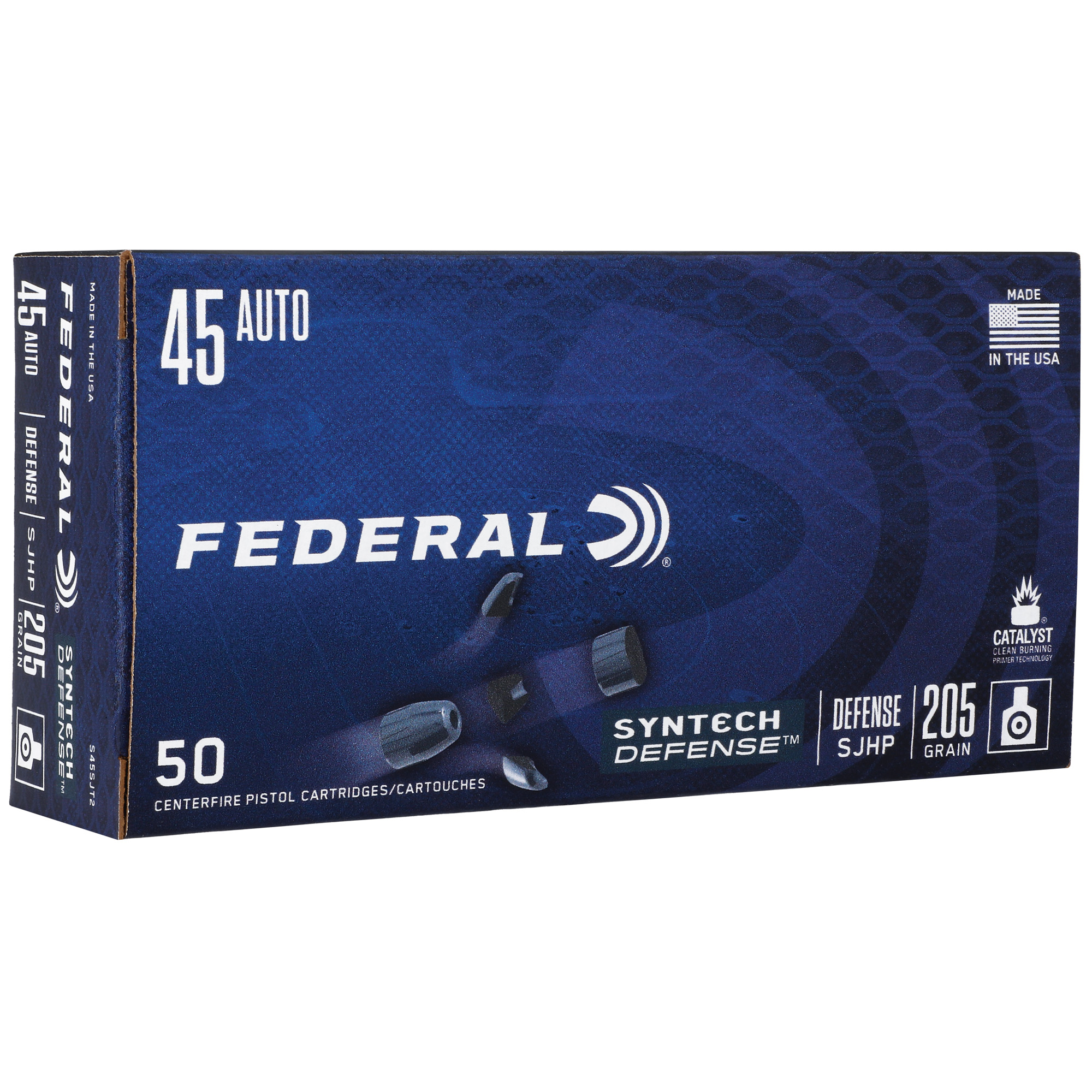 Federal Syntech Defense .45 ACP Ammunition, 50 Rounds JHP 205Gr - S45SJT2