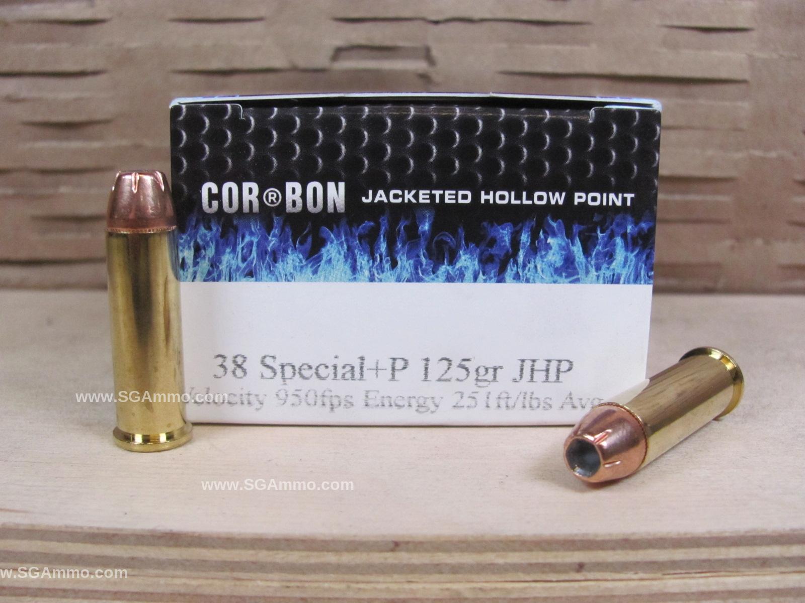20 Round Box – 38 Special +P 125 Grain JHP Hollow Point Corbon Ammo – SD38125/20