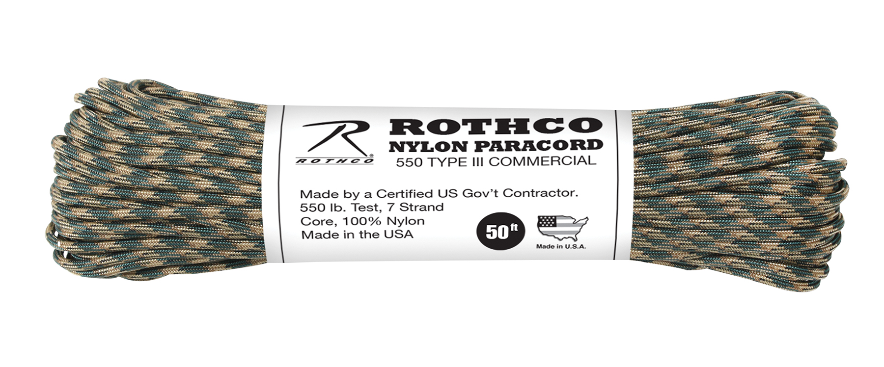 Rothco 550Lb Type III Nylon Camo Paracord - Woodland Camo, 50