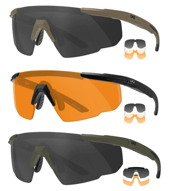 Wiley X Saber Advanced Shooting Glasses W/ 3 Interchangeable Lenses (Grey/Clear/Rust)