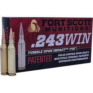 Fort Scott Munitions 243-080-SCV Tumble Upon Impact (TUI) 243 Win 80 gr Solid Copper Spun - 20rd Box
