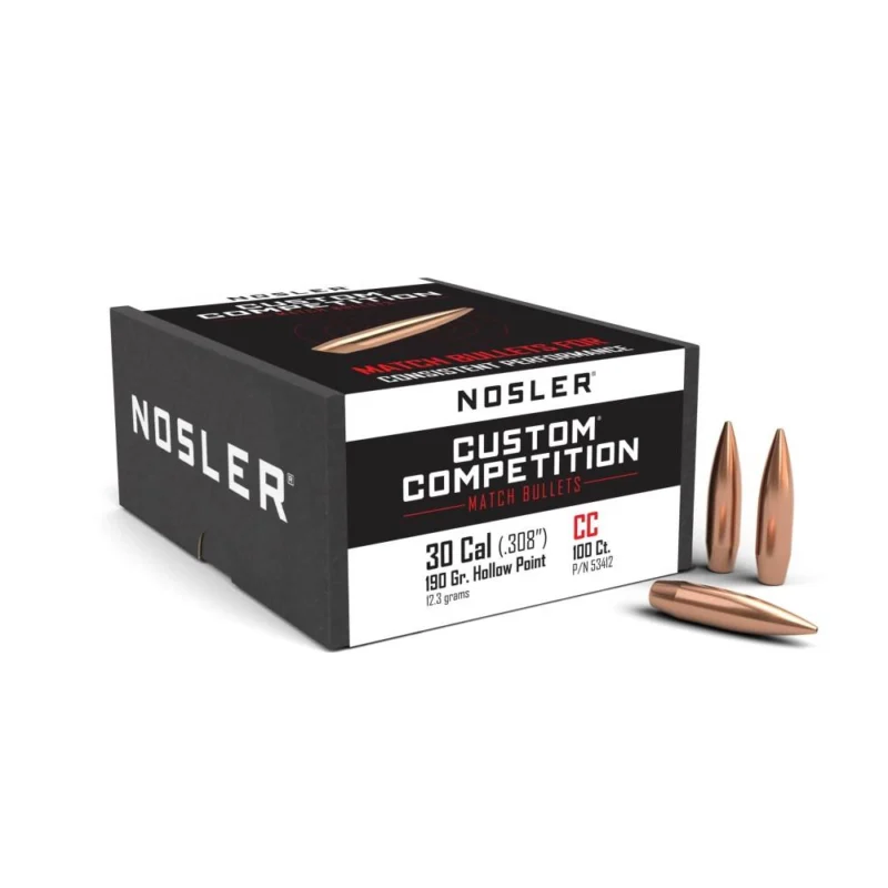 Nosler Custom Competition Rifle Bullets .30 cal .308" 190 gr HPBT 100/ct