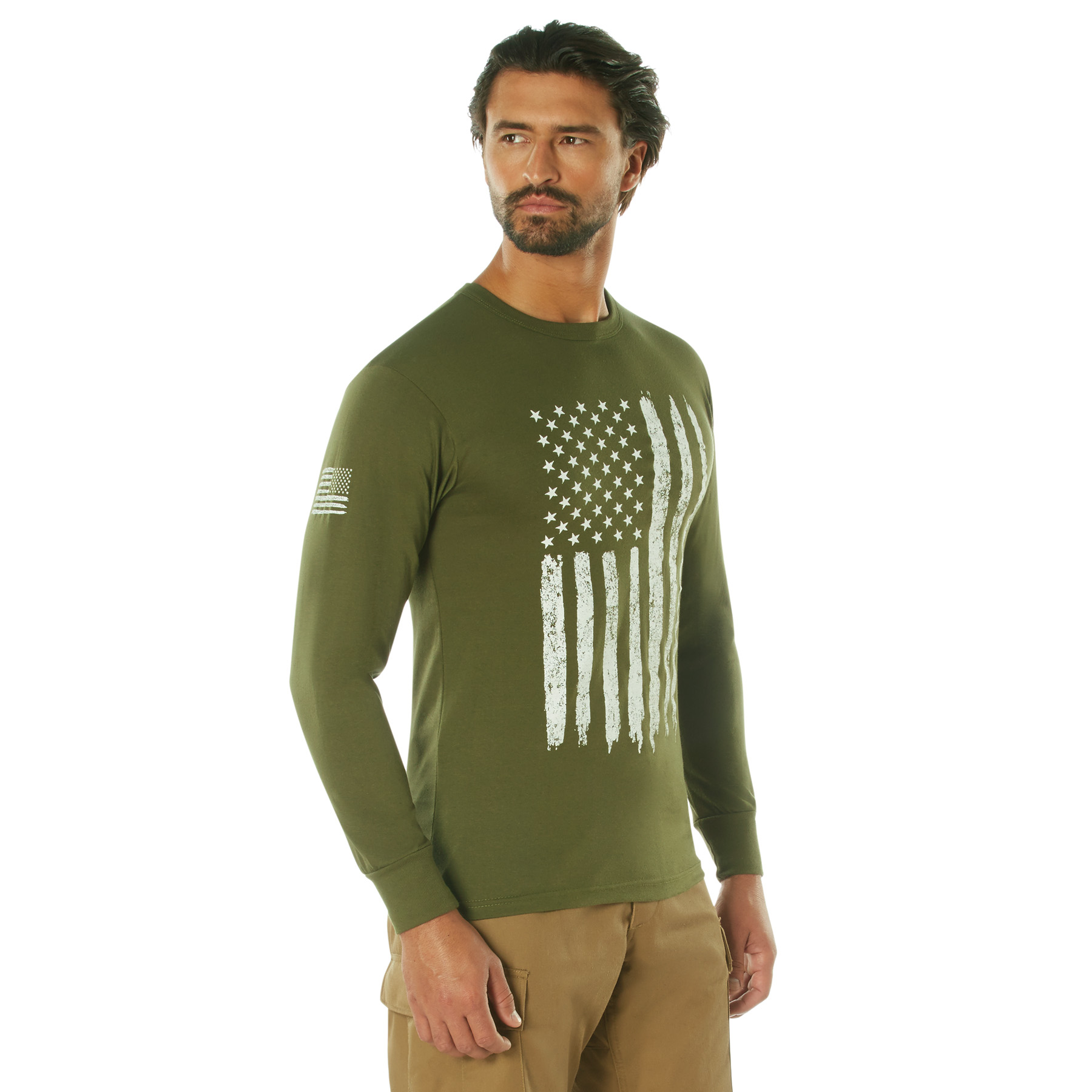 Rothco Us Flag Long Sleeve T-Shirt - Olive Drab, X-Large