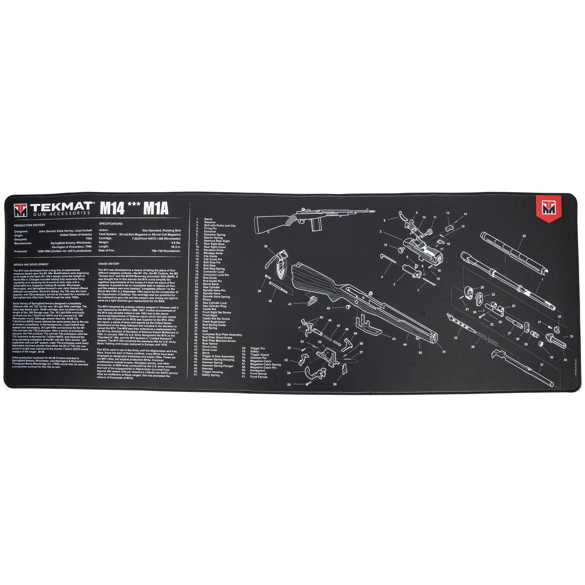 TEKMAT M14 M1A 44" x 15" x 0.25" Cleaning Mat, Black/White