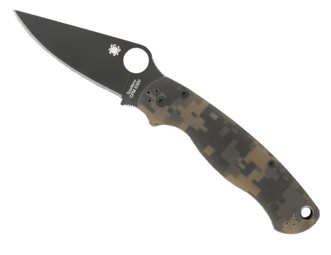 Spyderco Para Military 2 G-10 Plain Edge Black Blade Knife, Camo - C81GPCMOBK2