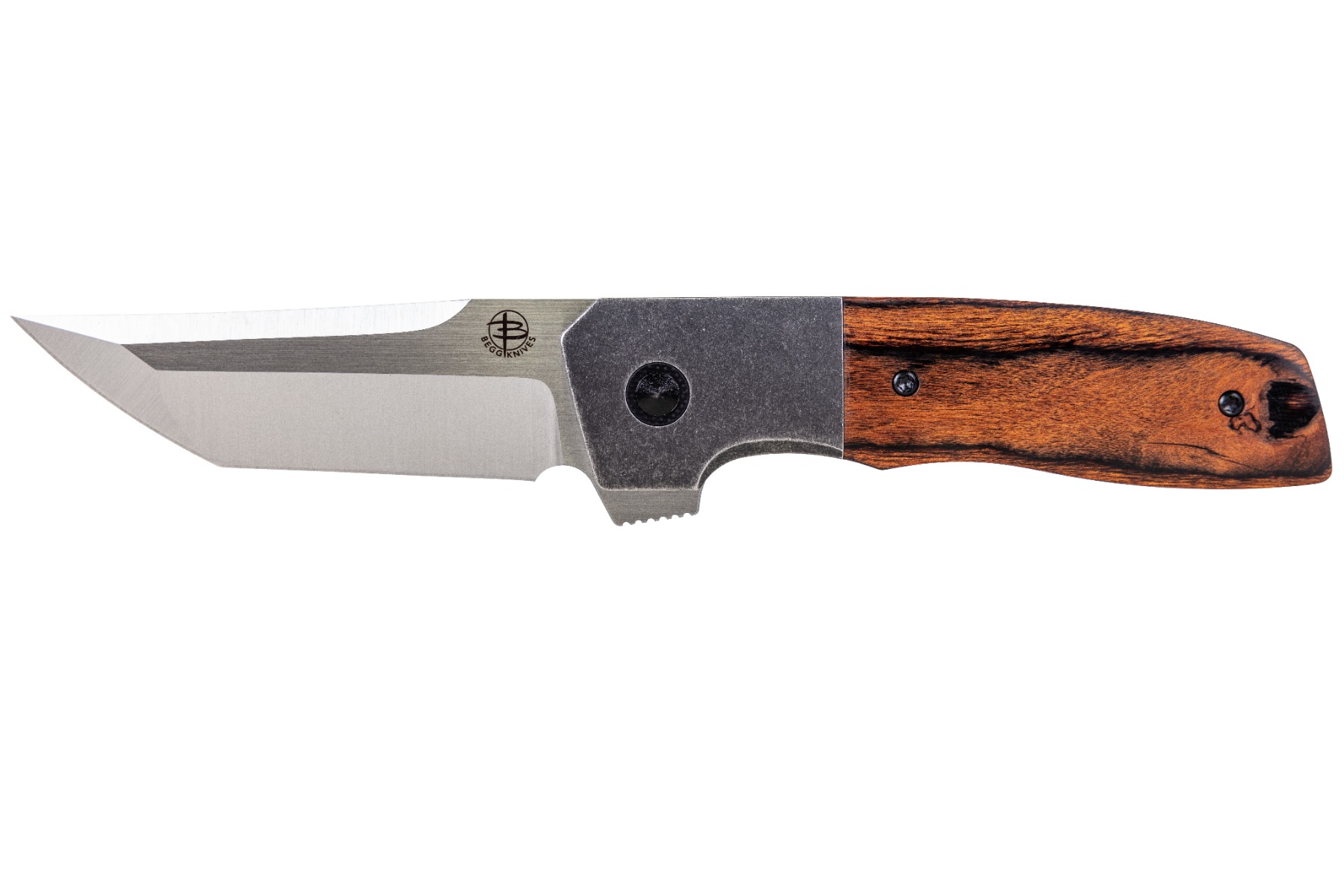 Begg Knives Seishin Folding Tanto Knife, Brown Pakkawood - BG053