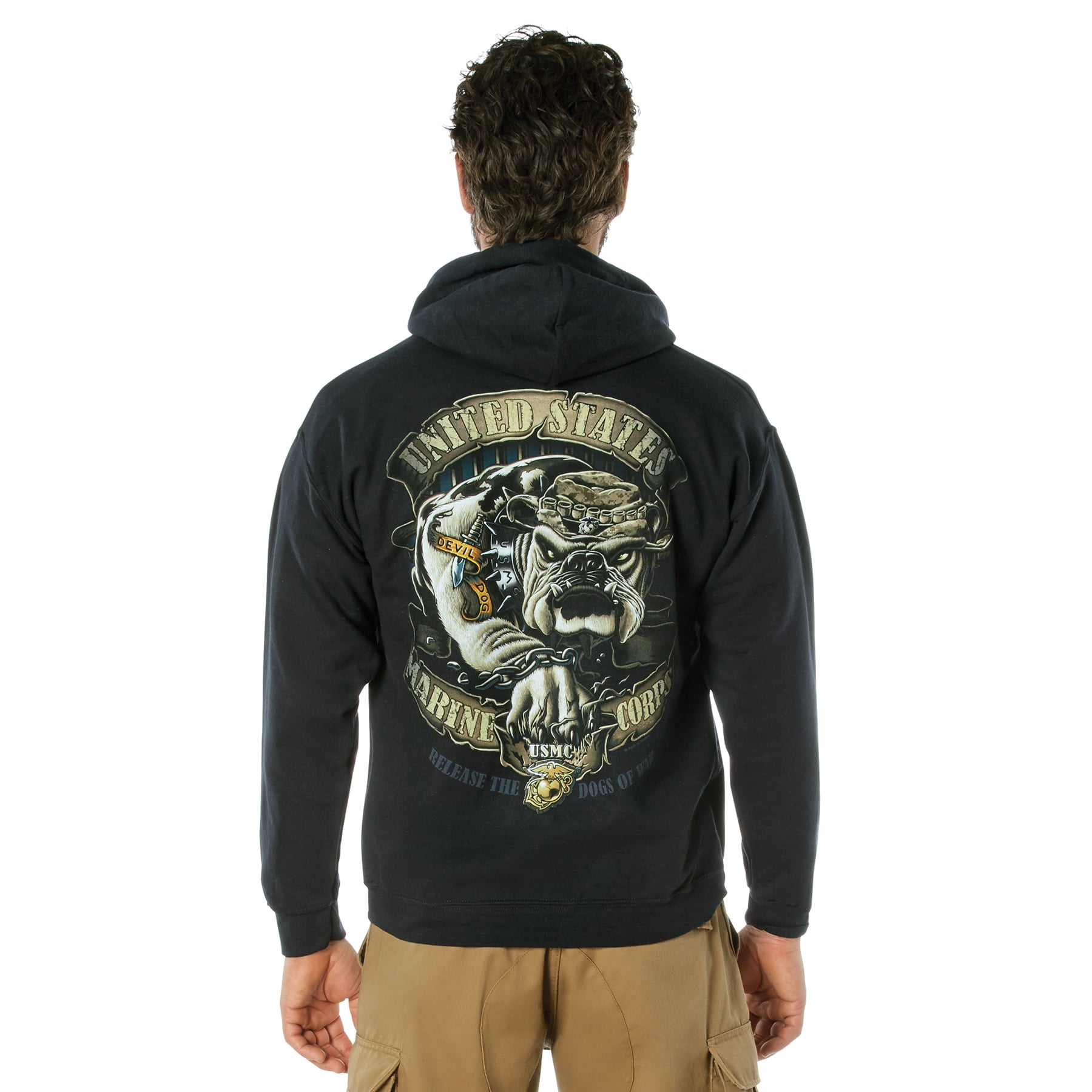 Black Ink U.S.M.C. Bulldog Hooded Pullover Sweatshirt - Small