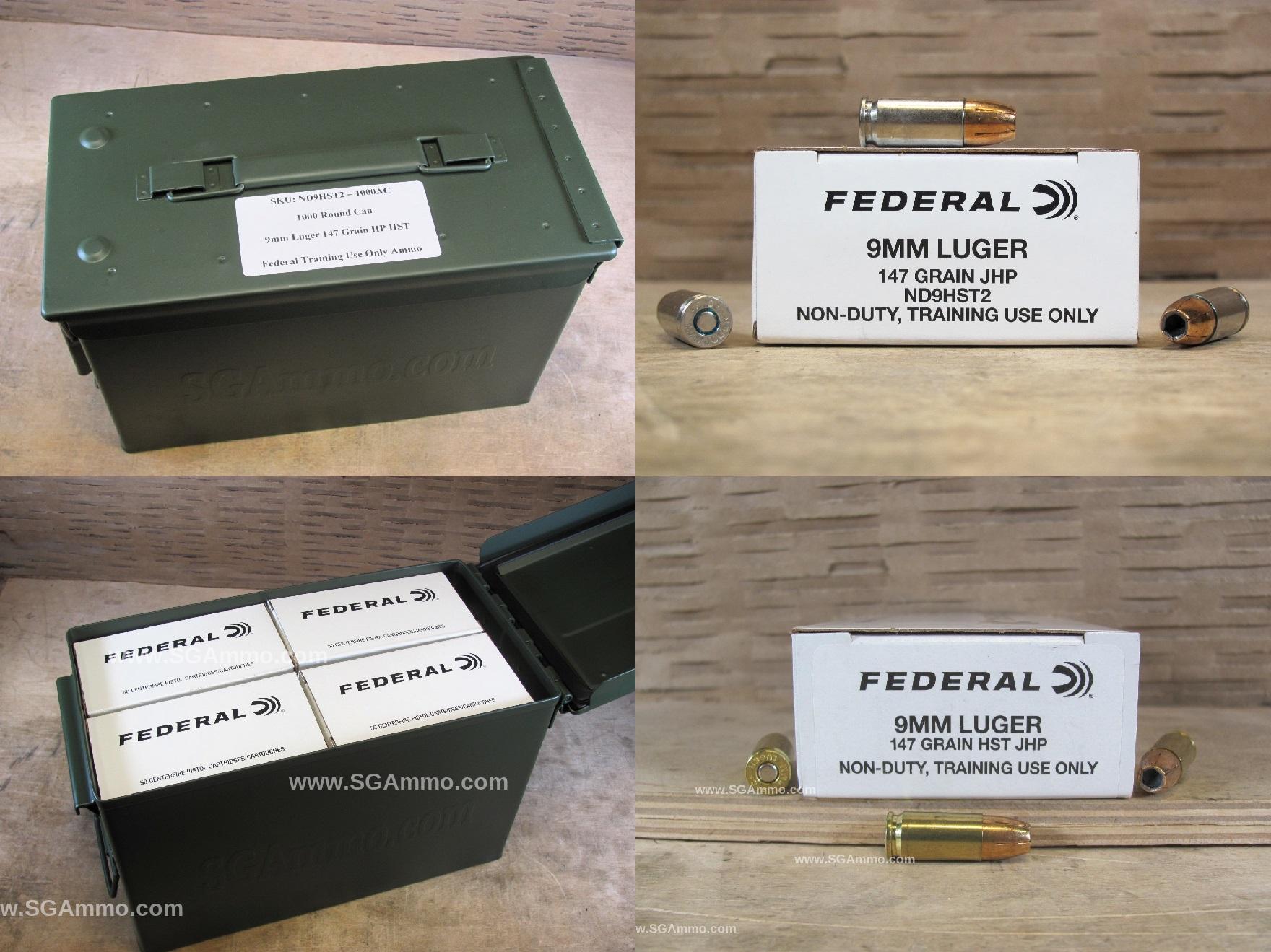 1000 Round Can – 9mm Luger 147 Grain HST Hollow Point Non-Duty Federal Training Use Only Ammo – ND9HST2 – Packed in M2A1 Canister