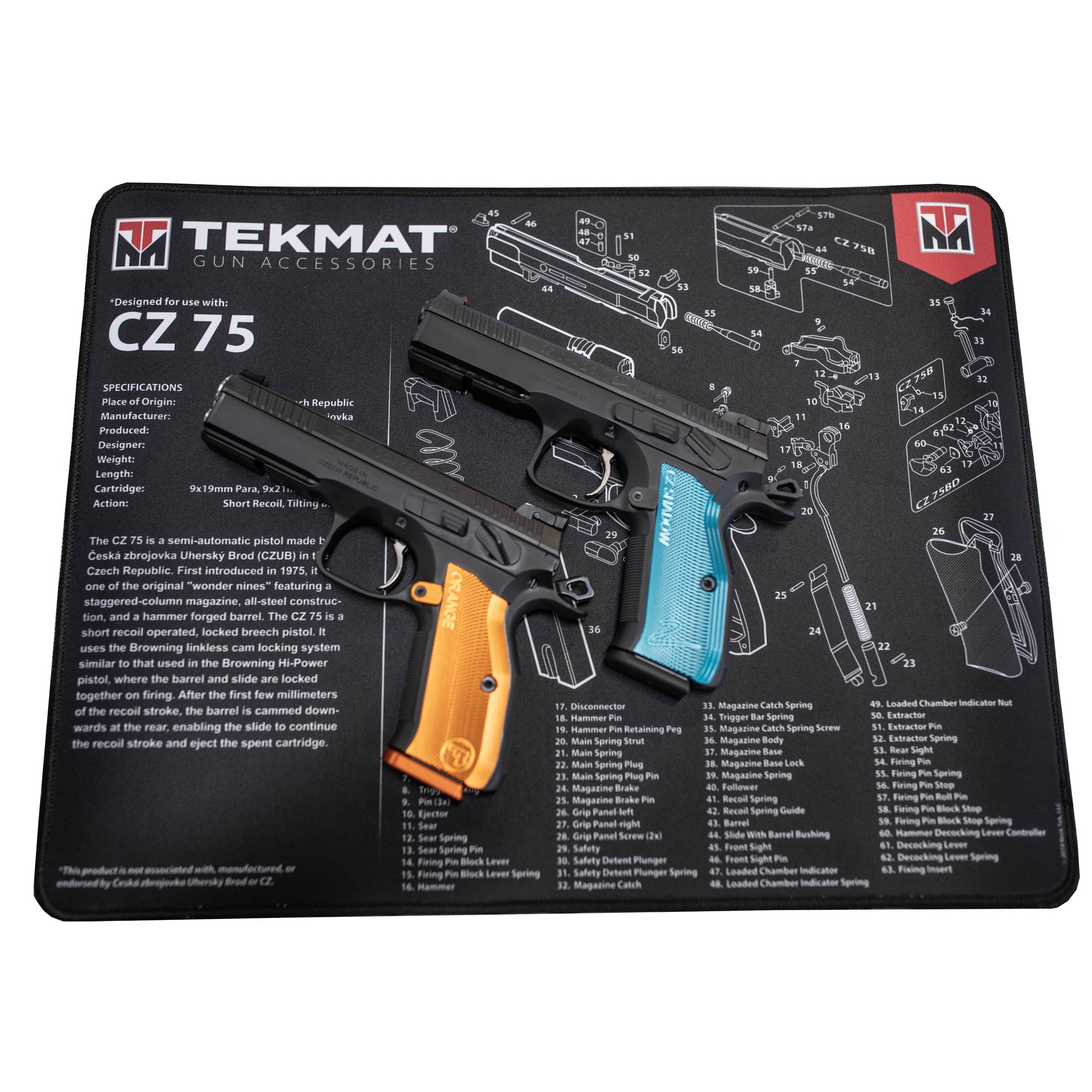 TekMat Cleaning Mat, Pistol Size, 11"x17", For CZ-75, Black