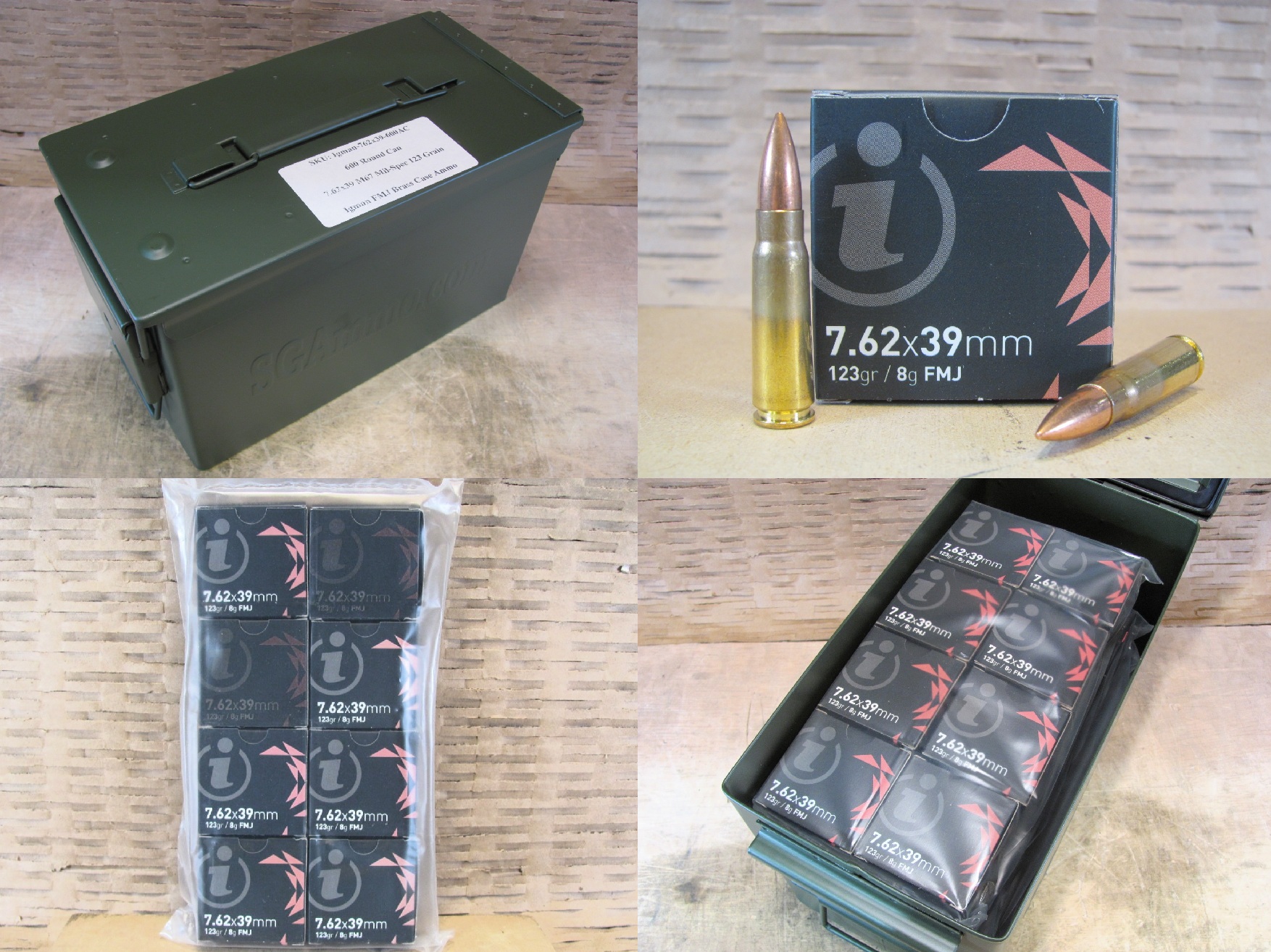 600 Rounds in Ammo Can – 7.62×39 123 Grain FMJ Brass Case Boxer Primed Non-Magnetic M67 Mil-Spec Ammunition Made by Igman Packed in M2A1 Canister