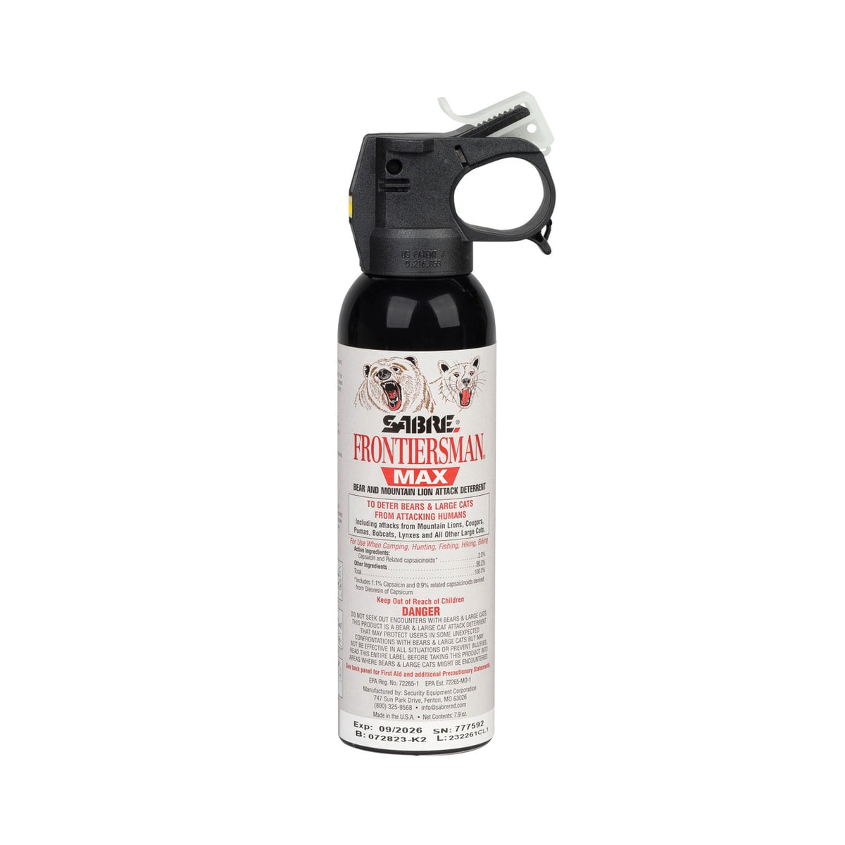 Sabre Frontiersman Max Bear and Mountain Lion Spray, 7.9 oz Canister Black