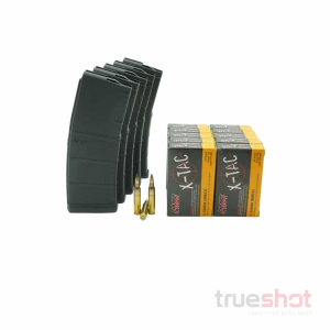 BUNDLE DEAL: 5 Black 30 Round MFT Standard AR-15 Magazines and 200 Rounds of Ammo - Retail / PMC 5.56 62 Grain