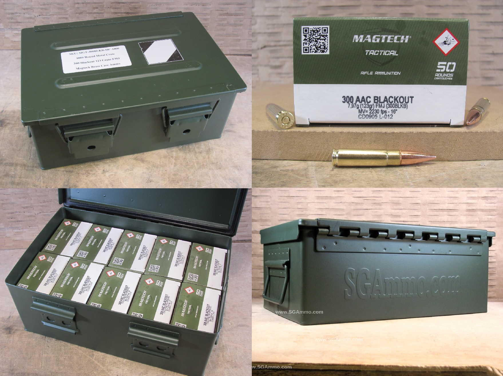 1000 Round Metal Crate Canister – 300 AAC Blackout 123 Grain FMJ Magtech Ammo – 300BLKB