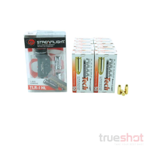 BUNDLE DEAL: Black Streamlight TLR-1 Pistol Light and 500 Rounds of Ammo - Maxxtech 9mm 115 Grain
