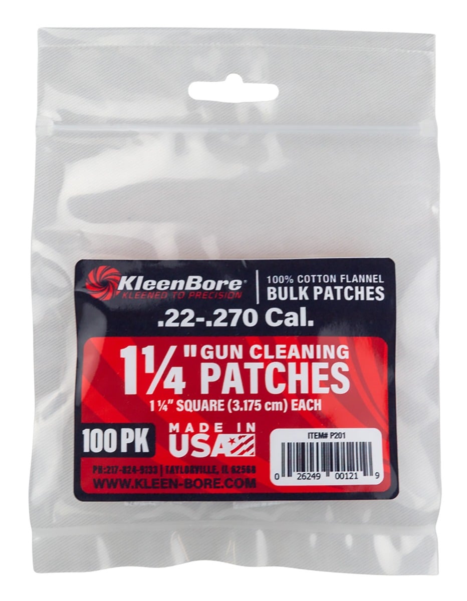 KleenBore Super Shooter .22 - .270 Cal 1.25" 100% Cotton Flannel 100 Per Pack