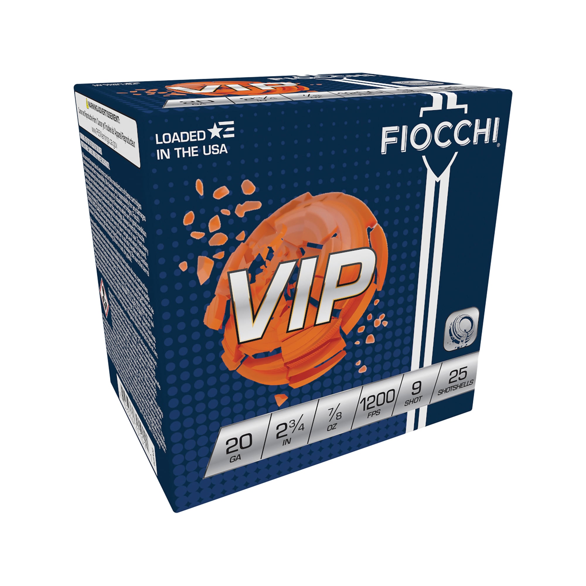 Fiocchi VIP Shotshells 20 ga 2-3/4″ 7/8 oz 1200 fps #9 25/ct - No Credit Card Fees - Low, flat rate shipping