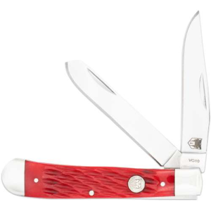 CobraTec Knives CTTDTRPREDBN Trapper  Folding 2.88 Clip Point, 2.94 Spey Plain Polished VG-10 SS Blades, 4.44 Red Bone Scales/SS Handle