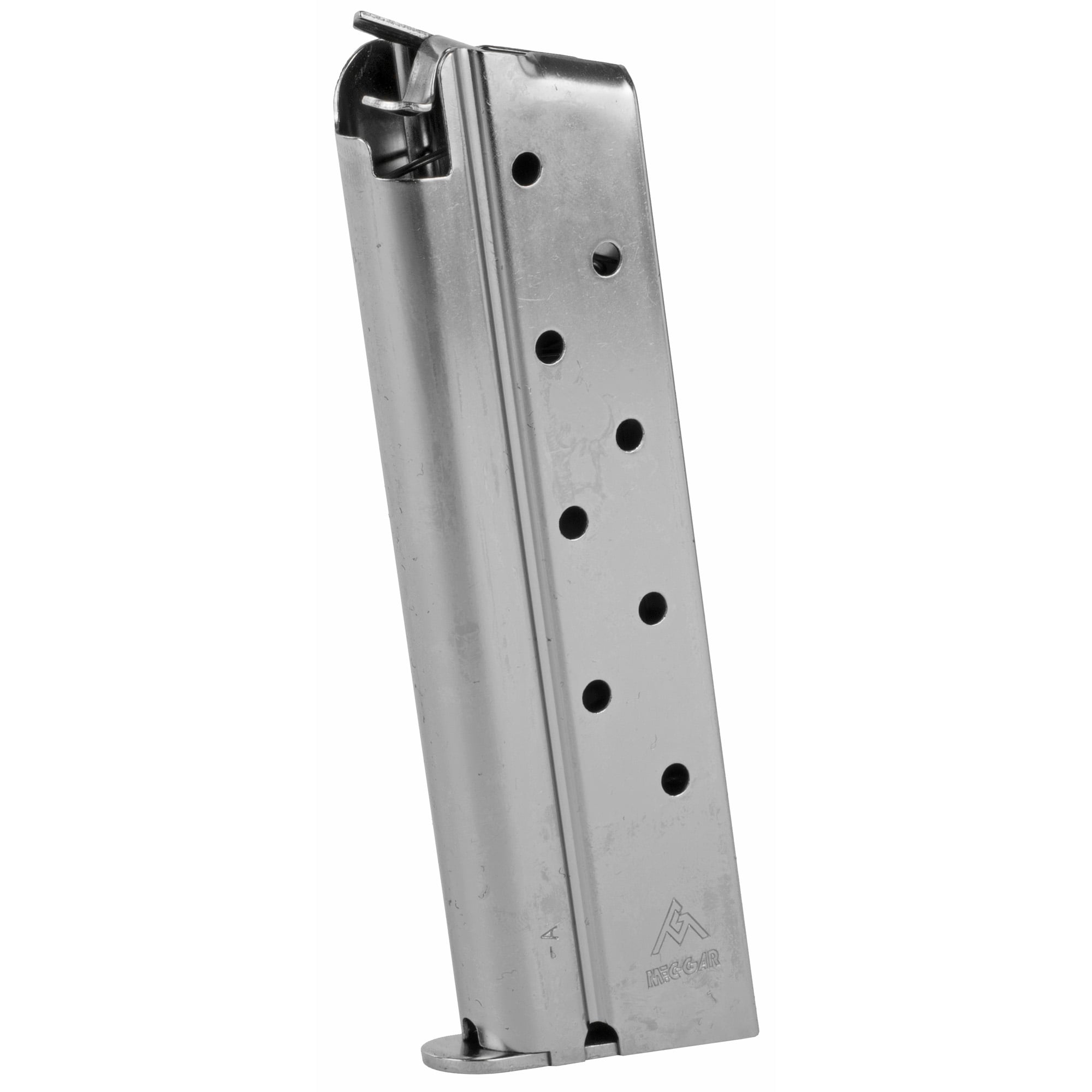 Mecgar Magazine, 38 Super, 9 Rounds, Fits 1911, Nickel Finish