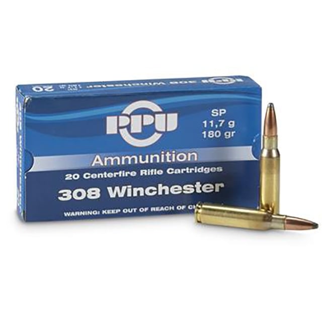 PPU Rifle Ammunition .308 Win 180 gr SP 2454 fps 20/ct - No Credit Card Fees - Low, flat rate shipping