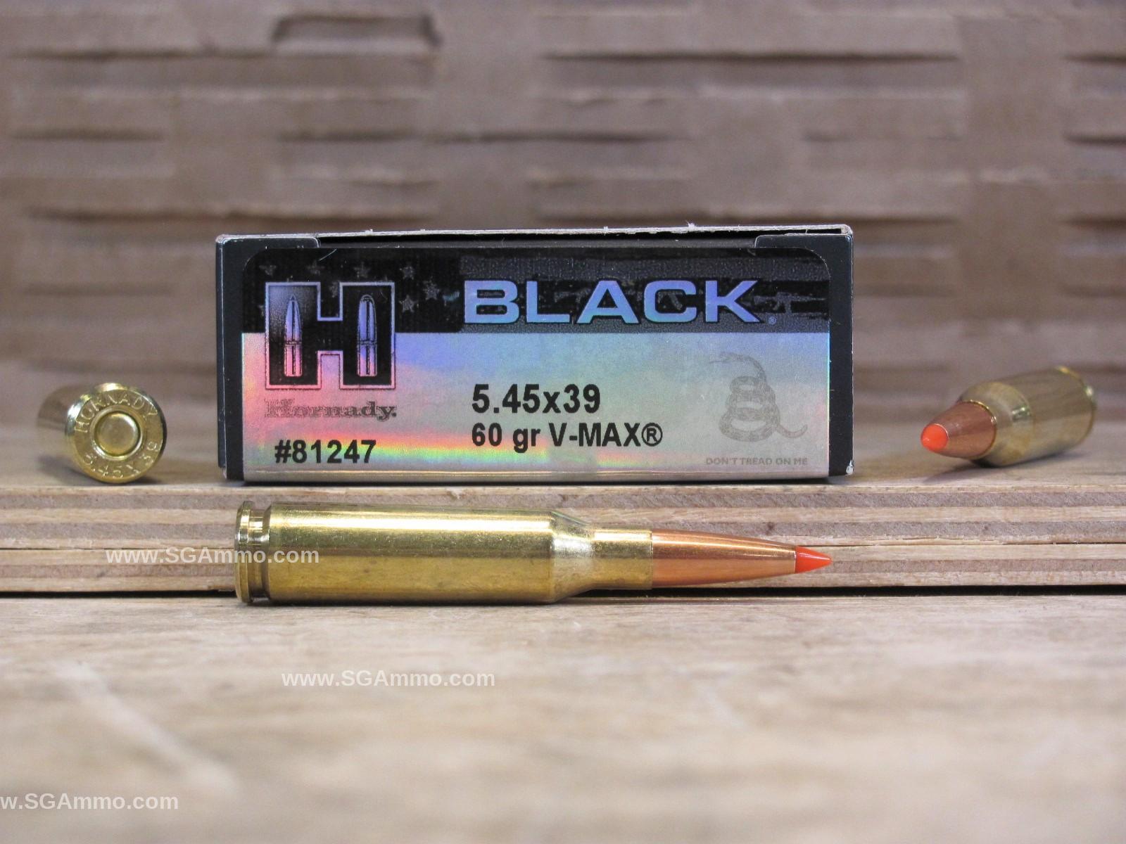 200 Round Case – 5.45x39mm 60 Grain V-Max Hornady Black Brass Cased Ammo – 81247