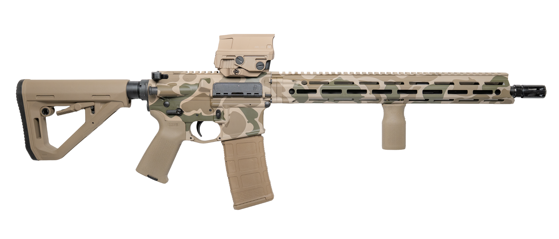 CNC Firearms Daniel Defense DDM4 V7 16"  5.56 NATO w/ Vortex AMG UH-1 Red Dot, Duck Camo